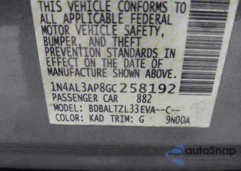 2016 Nissan Altima 2.5 Sl from USA, damaged, VIN 1N4AL3AP8GC258192